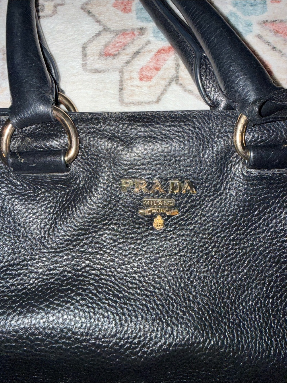Prada Black Pebbled Leather Tote with Gold Hardware - Picture 3 of 6